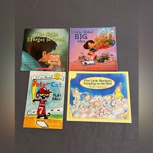 4 books bundle:Pete Cat,Nita’s Big Idea,Night Forgot Brush, Monkeys